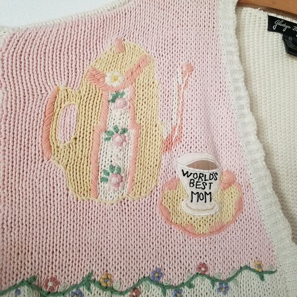 Vtg Gladys Bagley Granny Core Floral Embroidery Button Front Cardigan Sweater - Picture 4 of 12